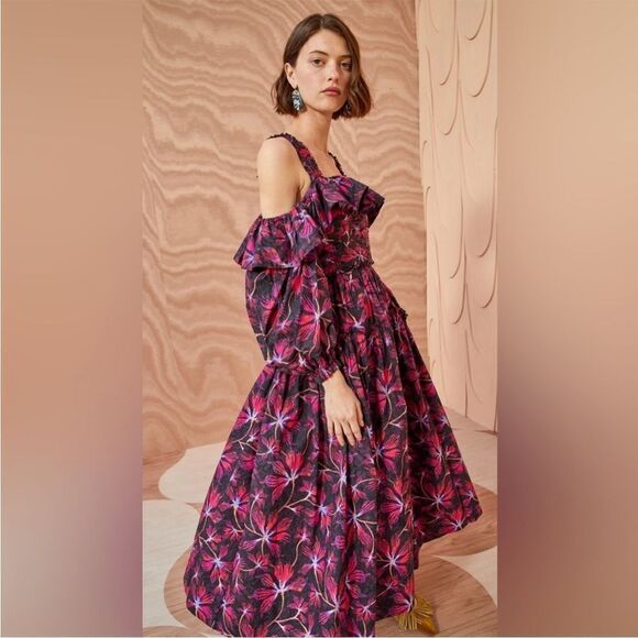 Ulla Johnson Caprice Floral Cold Shoulder Long Sleeve Cotton Dress - Picture 4 of 5